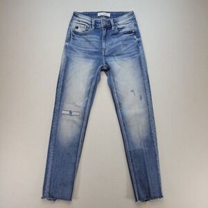KanCan Jeans Womens 5 / 26 Blue Straight Bleached Mid Rise Distressed Denim